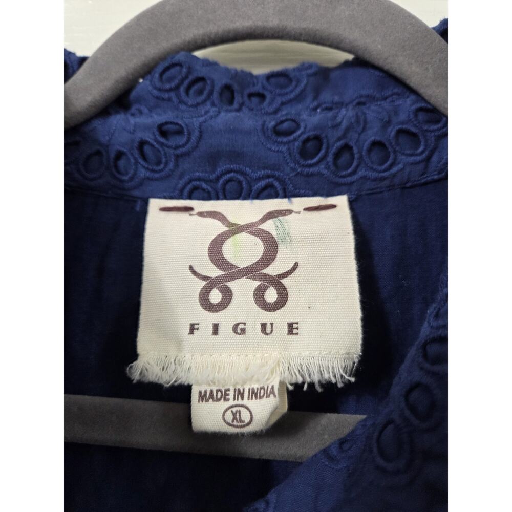 Figue Isabella Blue Eyelet Embroidered Cutout Sleeves Boho Mini Dress, Size XL - Picture 3 of 16